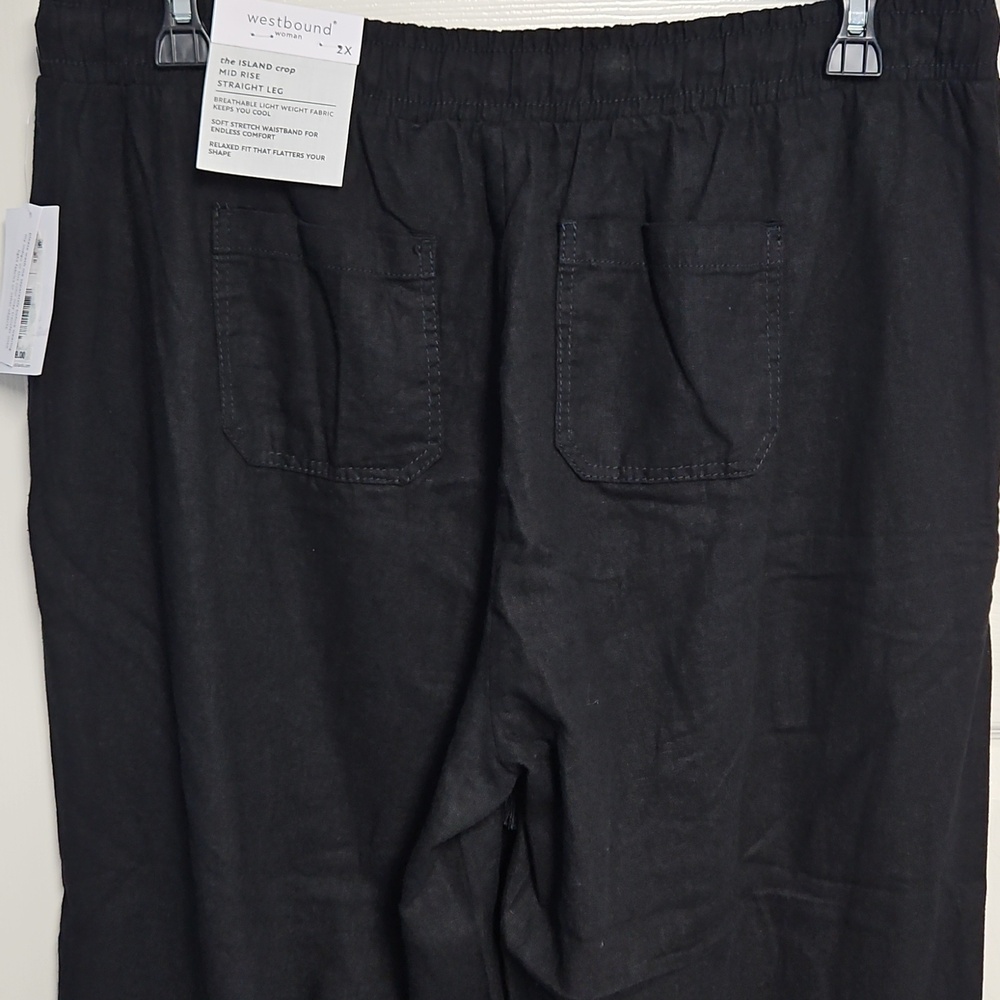 Westbound Linen Blend Mid Rise Straight Leg Lightweight Pant: Black: Size- 2X - Picture 8 of 13